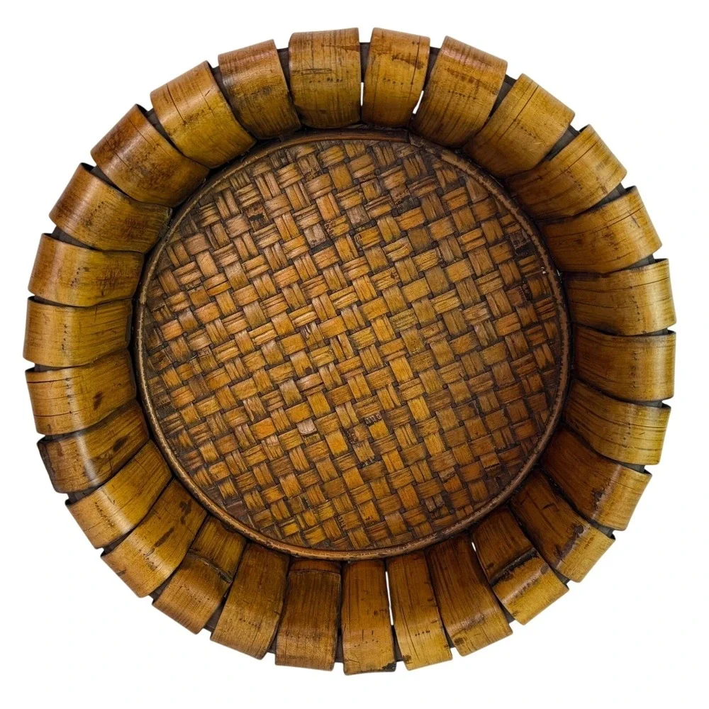 Large Rattan Bamboo Round Basket Tray‎ Centerpiece Serving Bowl Boho Decor